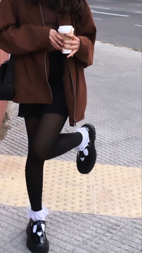 All Black Outfit With Mary Janes, Outfits With Heeled Mary Janes, Winter Outfits With Mary Janes, Frilly Socks With Docs, Outfit Inspo With Mary Janes, Frilly Socks Aesthetic Outfit, Doc Martens Mary Janes Outfit Work, Mary Jane Shoes Outfit Work, Styling Mary Janes With Jeans