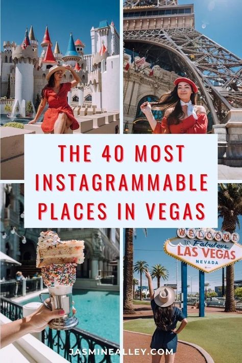 Heading to Vegas and hope to get some great photos? You're in luck! Between the themed hotels and surrounding nature, there are so many Instagrammable places in Las Vegas. Here, I'm going to share the best photo spots in Las Vegas, along with location-specific photo tips to help you get the perfect shot. You'll find a variety of places here, from hotels and cafes to art and nature. From the Eiffel Tower and a gondola ride, to the Valley of Fire State Park and the Hoover Dam- they're all here! Places In Las Vegas, Vegas Trip Planning, Las Vegas Travel Guide, Vegas Outfits, Las Vegas Boulevard, Las Vegas Photography, Las Vegas Sign, Las Vegas Vacation, Las Vegas Photos