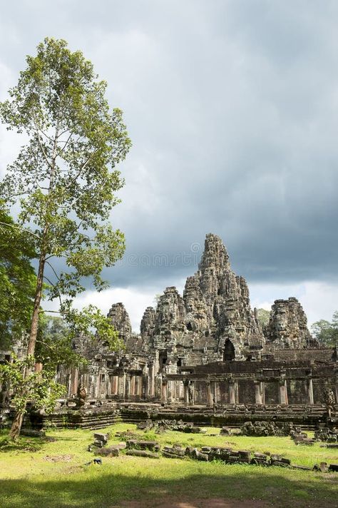 Angkor Temple of Bayon with Greenery Stock Photo - Image of ruin, indigenous: 57803094 Grand Palace Bangkok, Angkor Thom, Angkor Wat Temple, South Gate, Sky Landscape, Ancient Temples, Angkor Wat, Angkor, Editorial Illustration