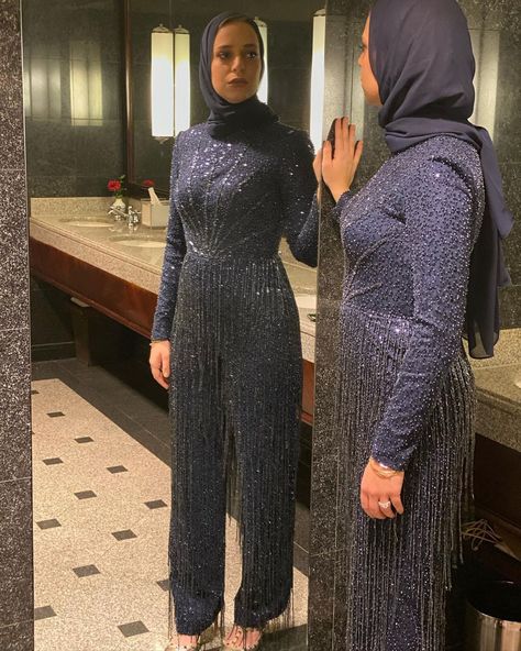 Hijab Jumpsuit Party, Jumpsuits For Women Indian, Jumpsuit Prom Dress, Muslim Prom Dress, Prom Dresses Long Modest, Hijabi Dresses, Hijab Gown, Beaded Jumpsuit, Egypt Fashion