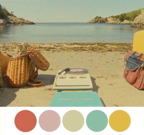 Great Tumblr: Wes Anderson Color Palettes - Airows Wedding Decorations Beach, Wes Anderson Decor, Wes Anderson Color Palette, Beach Color Schemes, Wes Anderson Aesthetic, Beach Color Palettes, Wes Anderson Style, Movie Color Palette, Wes Anderson Movies