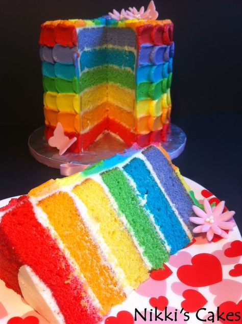 Rainbow Petal Cake by CorpseQueen Rainbow Cake Inside, Rainbow Petal Cake, Rainbow Buttercream, Delish Cakes, Rainbow Layer Cakes, Cake Inside, Rain Bow, Bow Cake, Petal Cake