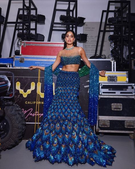 Who Wore What To The Ambani Wedding | WedMeGood Peacock Lehenga, Engagement Lehenga, Drape Sarees, Gota Patti Saree, Reception Lehenga, Feather Skirt, Janhvi Kapoor, Bridal Mehendi Designs, Bridal Lehenga Red