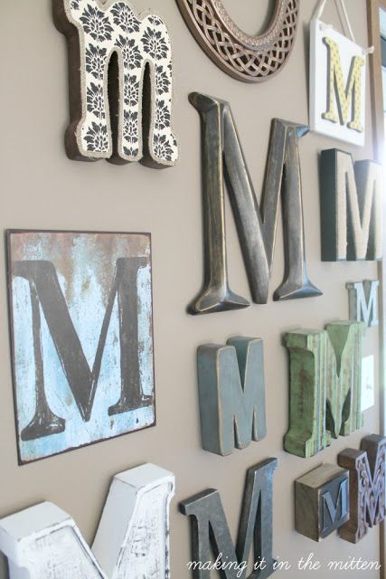 Monogrammed Wall Letters On Wall Decor, Diy Wall Letters Decor, Wall Of Letters, Letter Wall Art Initials, Wall Letters Decor, Gallery Entryway, Lady Lounge, Initial Decor, Stairwell Wall