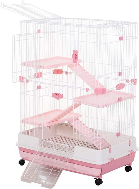 Amazon.com : PawHut 43”L 4-Level Indoor Small Animal Cage Rabbit Hutch Multi Activity Exercise Centre with Universal Wheels Brakes Slide-Out Tray - Pink : Pet Supplies Rat Cage Ideas, Hog Feeder, Guinea Pig Hutch, Ferret Cage, Baby Rats, Animal Cage, Rat Cage, Pink Pet, Pet Spaces