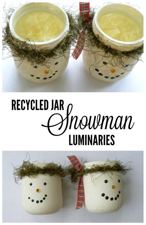 Oui Yogurt Jar Snowman, Oui Jar Christmas Crafts, Oui Yogurt Jars Ideas Diy Christmas, Oui Jars Repurpose Christmas, Oui Jars Repurpose, Oui Jar Crafts, Oui Yogurt Jars Ideas, Reuse Glass Jars, Candle Jars Crafts