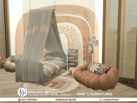 Syboulette Sims 4, Sims 4 Toddler Bed Cc, Toddler Canopy Bed, Sims 4 Cc Patreon, Sims 4 Beds, Sims Furniture, Furniture Cc, Cc Patreon, Cozy Games