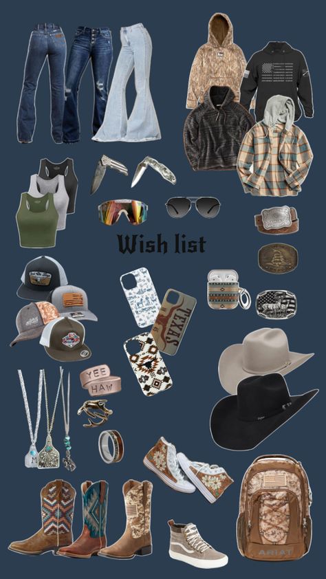 Country girl wish list Western Outfits For School, Country Girl Aesthetic, Country Girl Gifts, Country Outfits Women, Cute Cowgirl Outfits, Casual Country Outfits, Fair Outfits, Cowgirl Accessories, Western Gifts