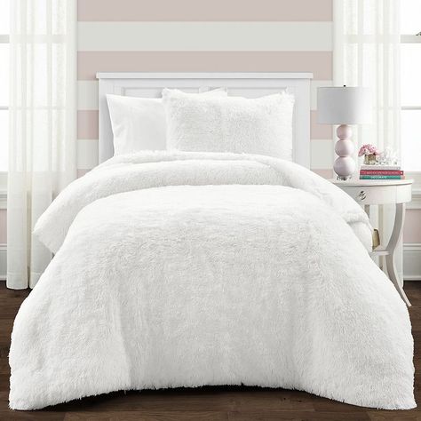 Faux Fur Comforter, Big Kid Bedroom, Fur Comforter, Fur Design, Twin Xl Comforter, Teenager's Room, White Comforter, Lush Decor, Stylish Beds