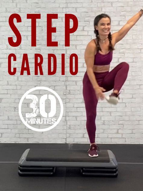 Cardio Step Exercises, 30 Minute Cardio Workout At Home, Step Aerobics Workouts, Step Exercises Workouts Cardio, Cardio Step Workout, Step Board Exercises, Exercise Step Workout, Step Hiit Workout, Step Aerobic Workout Routine