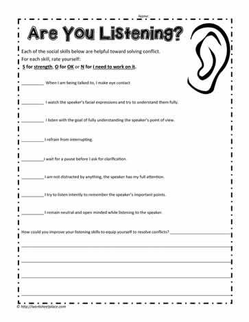 Listening Worksheets Free Printable, Listening Skills Activities Student, Active Listening Activities Middle School, Listening Skills Activities For Kids, Active Listening Activities For Adults, Listening Worksheets For Kids, Communication Skills Worksheet, Active Listening Activities, Listening Skills Worksheets