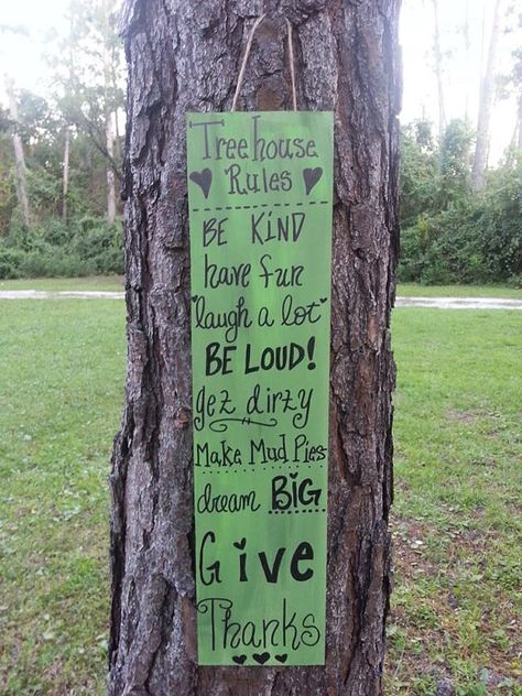 Personalized Treehouse Sign TREEHOUSE RULES by ThePeculiarPelican, $18.00 Playhouse Sign, Treehouse Kids, Modern Treehouse, Playground Rules, Custom Playhouse, Treehouse Ideas, Green Roof Building, Tree Fort, Shopping Gifts