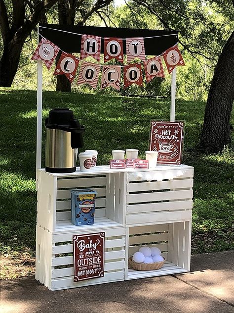 How To Build A Hot Cocoa Stand, Hot Chocolate Vendor Booth, Outdoor Cocoa Bar, Diy Hot Chocolate Stand, Outdoor Hot Chocolate Bar, Hot Chocolate Stand Photography, Hot Cocoa Stand Ideas, Outdoor Hot Cocoa Bar, Hot Cocoa Bar Ideas For Kids