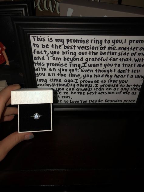 He gave her a promise ring and a handwritten note! #relationship #promisering #relationshipgoals #ring #note #handwrittennote #love #couple #couples #inlove #giftsforher Promise Rings For Yourself, Cute Couple Promise Rings, Rings To Get Your Girlfriend, What To Say When Giving A Promise Ring, Promise Ring Promises, Promise Ring With Message, Qoutes About Promise Ring, Promise Ring Proposal For Him, Promise Ring Speech