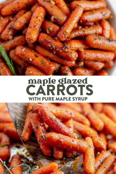 Do not underestimate these maple glazed carrots because they are full of sweet and savory flavors. This carrot recipe is the perfect side dish for holiday dinners, and weeknight dinners alike. The buttery maple syrup glaze is delicious. Carrots With Maple Syrup, Maple Syrup Carrots, Maple Carrots, Balsamic Glazed Carrots, Carrot Recipes Side Dishes, Dairy Free Mashed Potatoes, Maple Syrup Glaze, Sweet Potato Casserole Healthy, Sugar Carrots