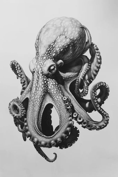 ->> more details in ai-img-gen.com Octopus Realistic Drawing, Realistic Octopus Tattoos, Octopus Art Illustration, Octopus Realistic Tattoo, Sketch Octopus, Octopus Digital Art, Octopus Sketch Tattoo, Octopus Art Drawing, Drawing Octopus