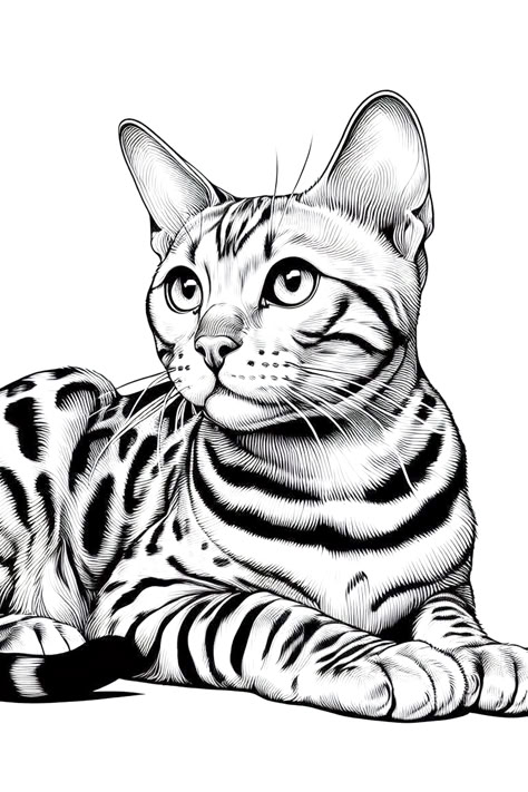 Cat, cute cat, bengal cat, coloring page, Indulge in the soothing and relaxing experience of coloring with our Cats Coloring Book. This all ages coloring book features 35 unique and detailed illustrations of adorable cats that are sure to capture your heart. With intricate designs and patterns, this book is the perfect way to unwind after a long day and relieve stress. Bengal Cat Painting, Cut Cat Drawing, Cats And Kittens Drawings, Bengal Cat Tattoo, Bengal Cat Drawing, Cat Outline Drawing, Coloring Pages Cat, Cat Illustration Cute, Drawings Of Cats