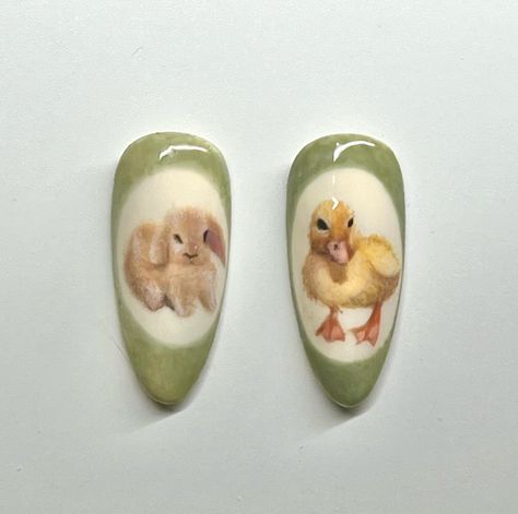 🌿🐇 𝐒𝐏𝐑𝐈𝐍𝐆 𝐏𝐈𝐂𝐍𝐈𝐂 🌷🦆 I dreamt of this set last month… it’s nice to see it in reality #nails #nailsnailsnails #nailart #nailsofinstagram #bunnynailart #bunny #nature #cottagecore #pressonnails #pressons #smallbusiness #naildesign #ducknails #art #themanicurecompany Nail Art Cottagecore, Bunny On Nails, Picnic Nail Art, Nature Nail Art, Picnic Nails, Aesthetic Spring Nails, Cottagecore Nails, Bunny Nature, Bird Nails