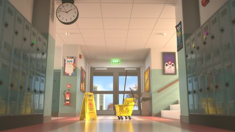 ArtStation - School hallway, Elizabeth Figueroa School Hallway, Wattpad Background, School Hall, Bg Design, School Hallways, School Celebration, Japanese School, Photo Search, Animation Background