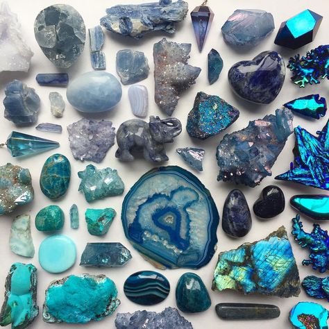 So many shades of blue in the crystal world! Which ones are your favorite? We can't ever  resist turquoise and royal blue bbys 😍. Some of… Holistic Shop, Crystal World, Magia Das Ervas, Spiritual Things, Karma Yoga, Crystal Aesthetic, Pretty Rocks, Cool Rocks, Yoga Shop