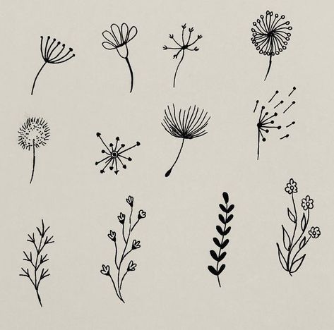 Easy Flower Line Art, Flowers Small Drawing, Cute Flowers Drawings Easy, Drawing Of Dandelion Flower, Easy Pretty Flowers To Draw, Easy Flower Designs To Draw, Cute Drawing Ideas Easy Flowers, Small Plant Drawing Simple, Simply Flowers Draw