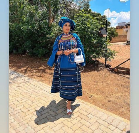 Blue Xhosa Traditional Dresses, Umbhaco Xhosa Designs, South African Clothes, Xhosa Traditional Attire, Xhosa Attire, South African Traditional Dresses, South African Fashion, Traditional Dresses Designs, African Traditional Wear