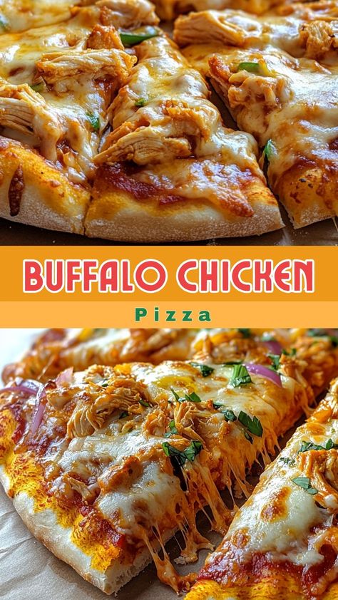 Buffalo Chicken Pizza Buffalo Chicken Pizza Healthy, Rotisserie Chicken Pizza, Chicken Wing Pizza, Meatball Soup Healthy, Buffalo Chicken Recipes Easy, Pizza Without Cheese, Buffalo Chicken Pizza Recipe, Buffalo Pizza, Baked Pasta Dishes