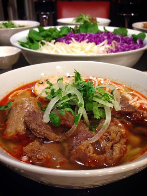 The Spices Of Life . . .: Bún Bò Huế (Hue Style Beef Noodle Soup) Bun Bo Hue Recipe, Pho Recipes, Pho Soup Recipe, Bo Kho, Pho Beef, Bun Bo Hue, Vietnamese Noodle Soup, Vietnamese Recipe, Hmong Food