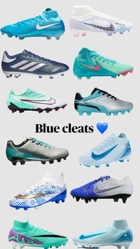 Blue soccer cleats Best Football Shoes, Custom Football Cleats, Blue Soccer Cleats, Blue Football Boots, Pink Soccer Cleats, Cool Football Boots, Soccer Practice Drills, Best Soccer Shoes, Soccer Hair