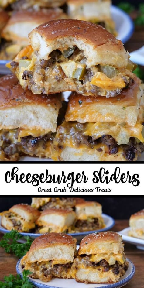 Cheeseburger Sliders are a hearty and delicious appetizer or main dish recipe, made with seasoned ground beef, American cheese, a yummy burger sauce, and dill pickles all nestled into Hawaiian slider buns, topped with a garlic butter and baked. Cheese Burger Sliders Hawaiian Rolls, Poker Food, Space Themed Food, Broccoli Casserole Recipes, Dinner Family Recipes, Tea Finger Sandwiches, Homemade Burger Sauce, Classic Dinners, Cheeseburger Bites