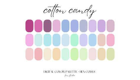 Cotton Candy Palette, Candy Color Palette, Pastels Color Palette, Candy Palette, Color Palette Hex Codes, Digital Color Palette, Procreate Tools, Candy Kingdom, Procreate Palette