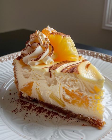 PINEAPPLE ORANGE SWIRL CHEESECAKE 🍍🍊 Ingredients: 1 1/2 cups graham cracker crumbs 1/4 cup granulated sugar 1/2 cup unsalted butter, melted 3 (8-ounce) packages cream cheese, softened 1 cup granulated sugar 3 large eggs 1 teaspoon vanilla extract 1/2 cup sour cream 1/4 cup pineapple juice Zest of 1 orange 1/3 cup pineapple chunks, finely chopped Orange food coloring (optional) Directions: Step 1: Prepare the Crust Preheat oven to 325°F (160°C). Grease a 9-inch springform pan. In a medium ... Cheesecake Ingredients, Orange Cheesecake, Orange Food, Swirl Cheesecake, Pineapple Chunks, Orange Food Coloring, Springform Pan, Lunch Recipes Healthy, Snacks For Work