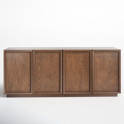 This media stand is an absolute must-have for classic-contemporary entertainment spaces. Fernando's quality construction features a rich finish that highlights its clean lines and the well-defined frames on each of its four doors. Color: Medium Oak | Joss & Main Hudson TV Stand for TVs up to 58" Wood in Brown, Size 24.0 H in | Wayfair Console Table With Closed Storage, Hidden Tv Ideas, Media Console Living Room, Built In Tv Cabinet, Wood Credenza, Premium Hotel, Media Stand, Media Cabinet, Tv Stands And Entertainment Centers