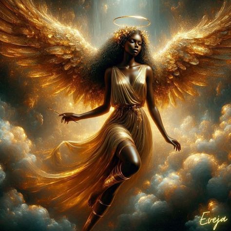 Black Angel Art, Phoenix Woman, Fantasy Beings, Divine Angel, Woman Angel, Arch Angels, Black Gods, Kinkade Disney, Angels Art