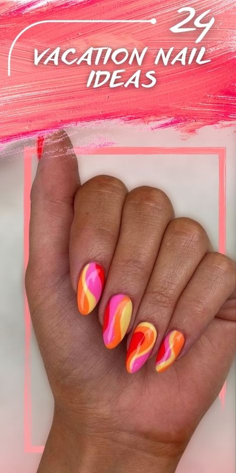 Ombre 2023 Nails, Bright Nails For Vacation, Fun Florida Nails, Bright Cruise Nails, Bright Tropical Nails, Nails For Caribbean Vacation, Island Nail Ideas, Summer Vacation Nails 2023, Mexico Beach Nails