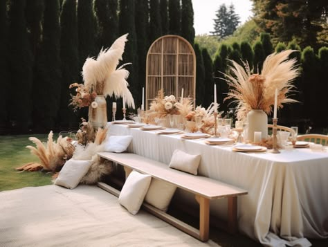 Pampas Grass Bridal Shower: Boho Chic Celebration Ideas Pampas Grass Bridal Shower Ideas, Boho Shower Table Decor, Bridal Shower Boho Theme, Bridal Shower Ideas Boho, Boho Chic Bridal Shower Ideas, Boho Wedding Shower Ideas, Bridal Shower Decor Boho, Boho Bridal Shower Ideas, Bridal Shower Themes Rustic