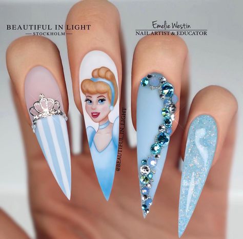 Posted by Zoe Scott: Welcome to our enchanting exploration of the 20 Best Cinderella Nail Designs, where fairy tale charm meets contemporary fashion. This blog post guides... Disney Cinderella Nail Ideas, Cinderella Nails Designs, Cartoons Nails, Beachy Nail Designs, Cinderella Nails, Nail Glow, Aesthetic Nail Art, Coquette Nail, Jasmine Nails