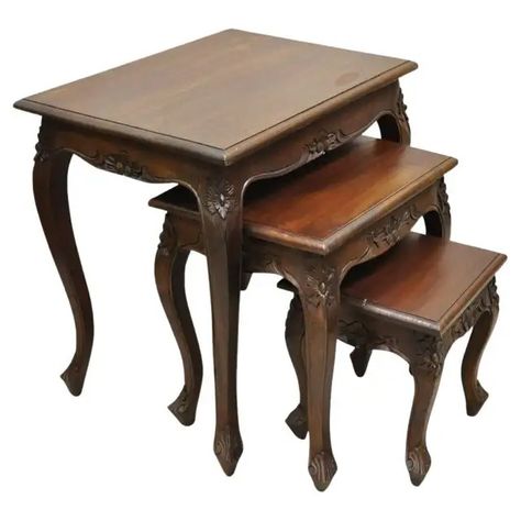 Vintage French Rococo Style Mahogany Nesting Side Tables - Set of 3 Nesting Side Tables, Tables Set, French Rococo, Rococo Style, Jewelry Vintage, Rococo, Side Tables, Vintage French, Antique Furniture