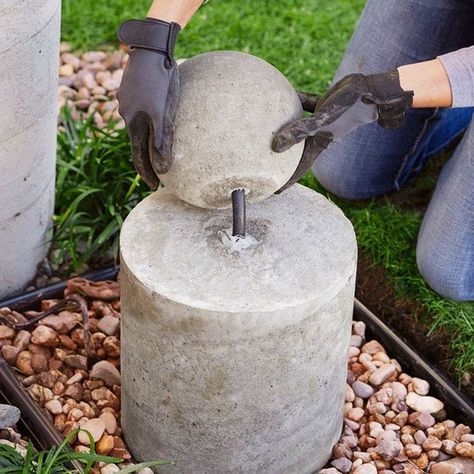 Sphere Fountain, Concrete Fountains, Backyard Sanctuary, Garden Water Features, Diy Water Fountain, Diy Garden Fountains, Diy Fountain, Concrete Ideas, Concrete Crafts