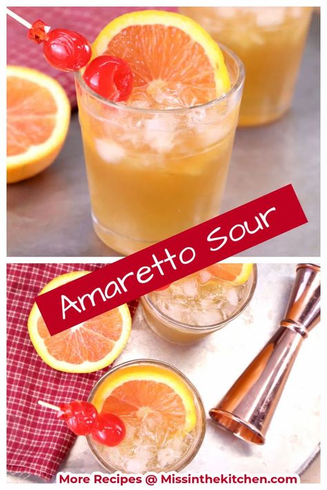 Fancy Strawberry Daquiri, Simple Alcoholic Drinks 3 Ingredients, Disaronno Cocktails, Simple Mixed Drinks, Amaretto Drinks Recipes, Amaretto Drinks, Amaretto Sour Cocktail, Sour Cocktails, Easy Party Drinks