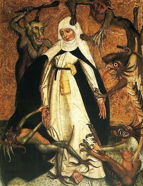 Religious Horror, Catherine Of Siena, St Catherine Of Siena, Saint Gabriel, Religious Imagery, Spiritual Attack, Medieval Woman, Spiritual Warfare Prayers, Christian History