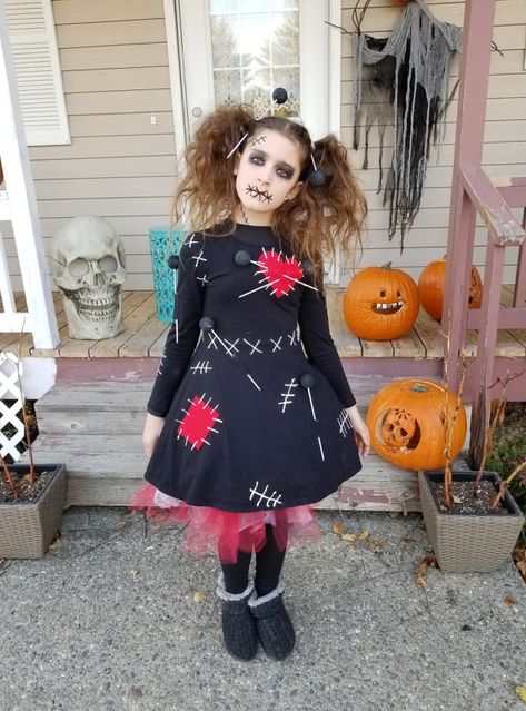 Scary Dolls Costume, Voodoo Dolls Costume, Diy Creepy Doll Costume, Scary Doll Costume For Kids, Creepy Doll Costume For Kids, Voodoo Doll Costume Diy, Vodoo Doll Costume, Voodoo Doll Makeup Halloween, Scary Costumes For Kids