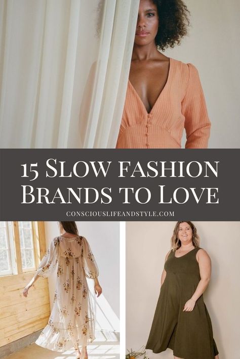 A slow fashion mindset is all about choosing well — it's about picking well-made items that are built to last and also selecting pieces that fit your lifestyle and body well, to ensure they'll not only be durable but will actually be useful for years to come. Learn more about slow fashion and discover 15 slow fashion brands to love in this guide... #ConsciousStyle Slow Fashion Outfit Ideas, Sustainable Minimalist Fashion, Slow Living Aesthetic Fashion, Non Fast Fashion Brands, High Quality Clothing Brands, Slow Fashion Aesthetic, Slow Fashion Style, Slow Fashion Clothes, Slow Clothing