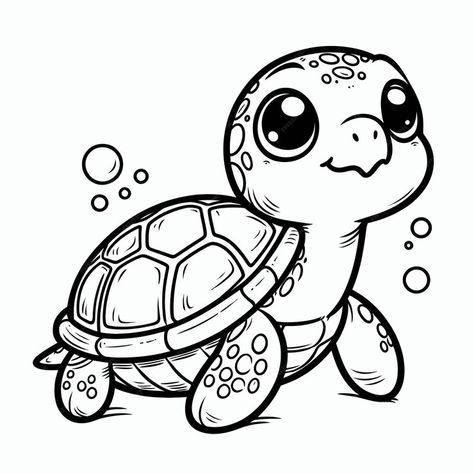 Premium Vector | A drawing of a turtle with a turtle on it Kawaii Turtle Drawing, Drawing Sea Turtles, Cute Sea Turtle Drawing, How To Draw Turtle, Drawing Of A Turtle, Draw Turtle, Pictures Of Turtles, Cute Turtle Drawings, Sea Turtle Drawing