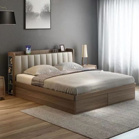 This bed size is 200cm × 200cm Latest Simple Bed Designs, Master Bed Design Wooden, Latest Double Bed Design 2023, Double Bed Design Modern Luxury, Latest Double Bed Designs, Wooden Bed Design Modern With Storage, Kids Double Bed Ideas, New Bed Designs 2023 Modern, Double Bed Design Modern With Storage