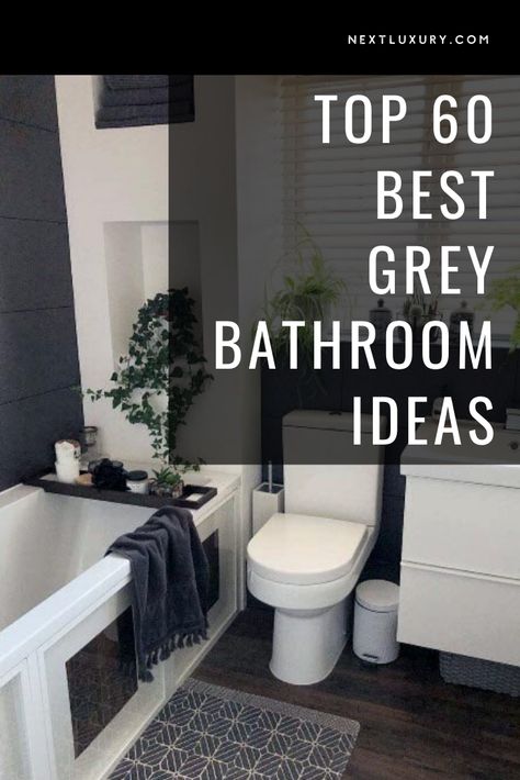 Small Dark Grey Bathroom, Grey Bathroom Wall Decor, White And Grey Bathroom Ideas Decor, Dark Grey Bathroom Ideas Paint, Modern Gray Bathroom Ideas, Black Gray Bathroom Ideas, Grey Paint Bathroom Ideas, Bathrooms With Grey Cabinets, Light And Dark Grey Bathroom