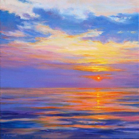 Sunrise Art Painting, Sunset Oil Painting, Piskel Art, Sunrise Painting, Sunrise Art, Landscape Art Painting, Amazing Sunsets, Ocean Painting, Abstract Landscape Painting