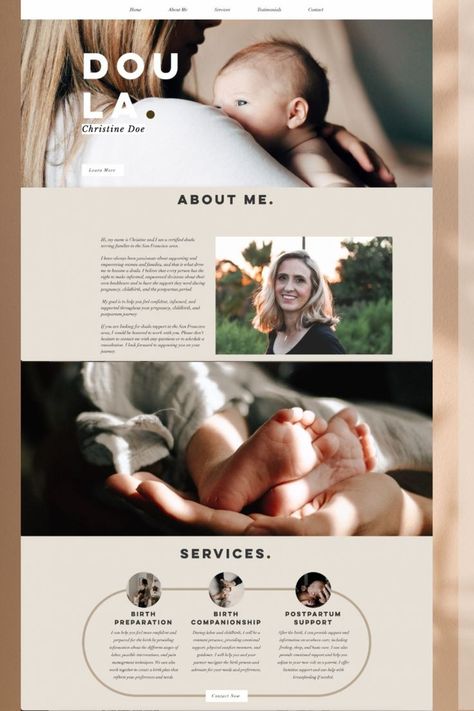 If you are a doula, midwife, lactation consultant, birth educator etc. this Wix template will help you set an online presence! Easy to customize and set up, you will be able to further build your brand professionally. Doula Headshots, Doula Aesthetic, Doula Branding, Doula Website, Doula Business, Wix Website Templates, Childbirth Education, Wix Templates, Branding Photoshoot Inspiration