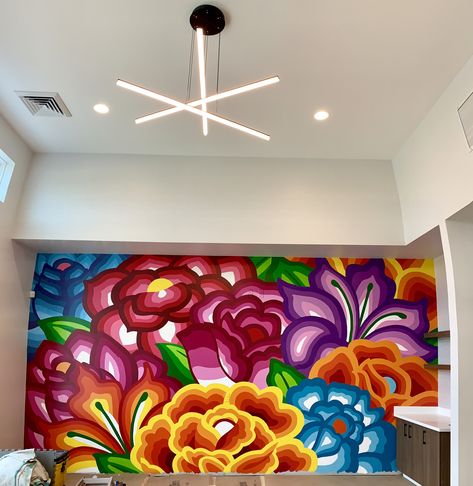 Mexican Art Mural, Mexico Mural Art, Mexican Flower Mural, Mexican Street Art Murals, Mexican Wall Mural, Colorful Painted Walls, Mayan Mural, Mexican Mural Art, Mexican Murals