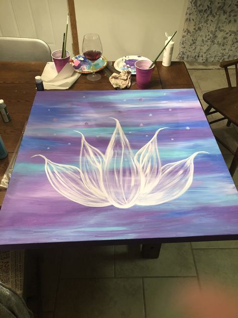 Lotus Flower Painting Acrylics Easy, Spiritual Paintings Easy Acrylic, Spiritual Art Painting Canvases, Teal And Purple Abstract Painting, Lotus Flower Canvas Painting, Painting Lotus Flower, Canvas Painting Ideas Spiritual, Yoga Acrylic Painting Ideas, Simple Spiritual Paintings